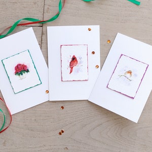 Conjunto de 3 cartões de felicitações pintados em aquarela da natureza do inverno