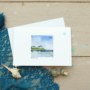 Pacote de cartões de agradecimento ou amor feito à mão "À beira do oceano", cartão em aquarela para BFF, cartões de simpatia com paisagens em aquarela, conjunto de cartões exclusivo