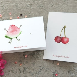 Lot de 2 cartes de voeux d'amour, lot de 2 cartes aquarelle pour la Saint-Valentin, carte d'anniversaire drôle