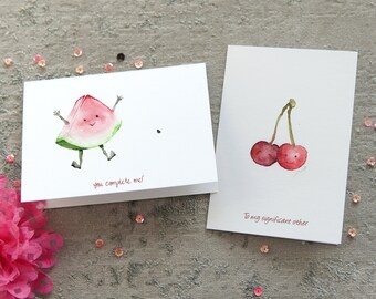 2 Love greeting Card Set, Watercolor Valentin's Day card set of 2, Funny Anniversary card