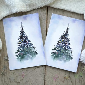 Collezione speciale: Set di 2 biglietti d'auguri invernali fatti a mano con acquerelli per augurare Buon Anno e Buone Feste.