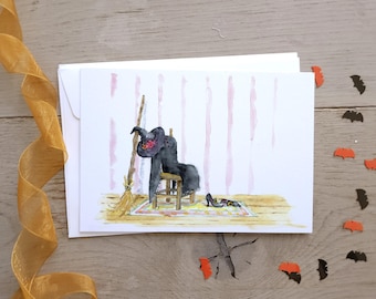 Halloween Gruß Aquarell Karten, Halloween Kartenset, Halloween Stationär, lustige Karte, Gruselige Hexe
