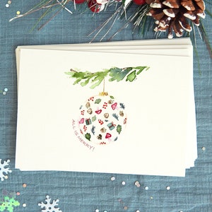 Cartões de Natal, Cartões de Arte em Aquarela, Pacote de Cartões de Natal, Cartões de Saudações de Natal, Cartões de Feliz Natal, Cartões de Enfeites de Natal em Aquarela