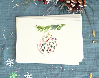 Christmas Cards, Watercolor Art Cards, Pack of Christmas Cards, Holiday Greeting Cards, All Is Merry Cards, Xmas watercolor ornament Cards