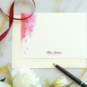 Juego de escritura de cartas personalizado, tarjetas de notas hechas a mano, tarjetas de notas de acuarela rosa, juego de papelería personalizado. Arte de acuarela.