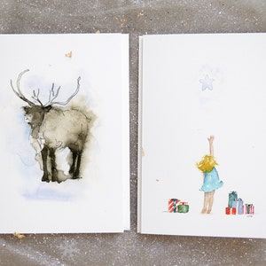 2 Weihnachtskarten, Aquarell Feiertags-Kunstkarten, Satz Weihnachtswinter-Grußkarten, frohe Weihnachtskarten, Weihnachtsmann-Grußkarten
