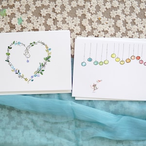 2 cartes de Noël, cartes d'art aquarelle pour les fêtes, jeu de cartes de voeux Noël hiver, cartes Joyeux Noël, cartes de voeux Père Noël