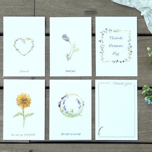 Set di biglietti floreali, biglietti illustrati con fiori dipinti, biglietti d'amore vuoti con acquerello, biglietti di ispirazione per amici e familiari, biglietti di ringraziamento