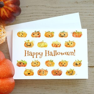 Cartes de voeux d'Halloween, carte de saison, jeu de cartes d'Halloween, carte aquarelle, carte d'Halloween citrouille d'Halloween, carte drôle de citrouille effrayante