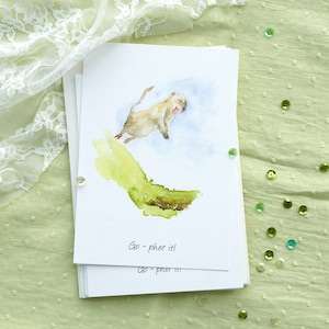 Cartão de boa sorte em aquarela para melhor amigo, pacote de cartões comemorativos, cartões de incentivo fofos feitos à mão, conjunto de cartões engraçados para amantes de animais