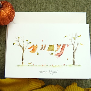 Set di biglietti di auguri per il Ringraziamento, biglietti con foglie rosse acquerellate, biglietti per le vacanze autunnali, biglietti per il Ringraziamento autunnale, biglietti con paesaggi autunnali