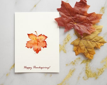 Printable Thanksgiving Greeting Cards, Seasonal Card, Watercolor Thanksgiving Card, Leaf Thanksgiving Stationery, Downloadable cute card