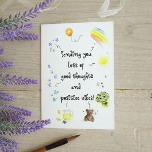 Handgemaakt bemoedigend kaartpakket regenboog en vlinders, aquarelkaart voor BFF, aquarel bloemen goede vibes-kaarten, Thinking of you-kaartenset