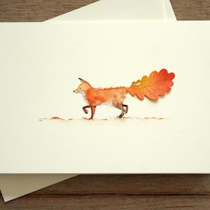 Conjunto de cartões de saudação de Ação de Graças em aquarela feitos à mão e cartão postal de outono, raposa e folhas vermelhas