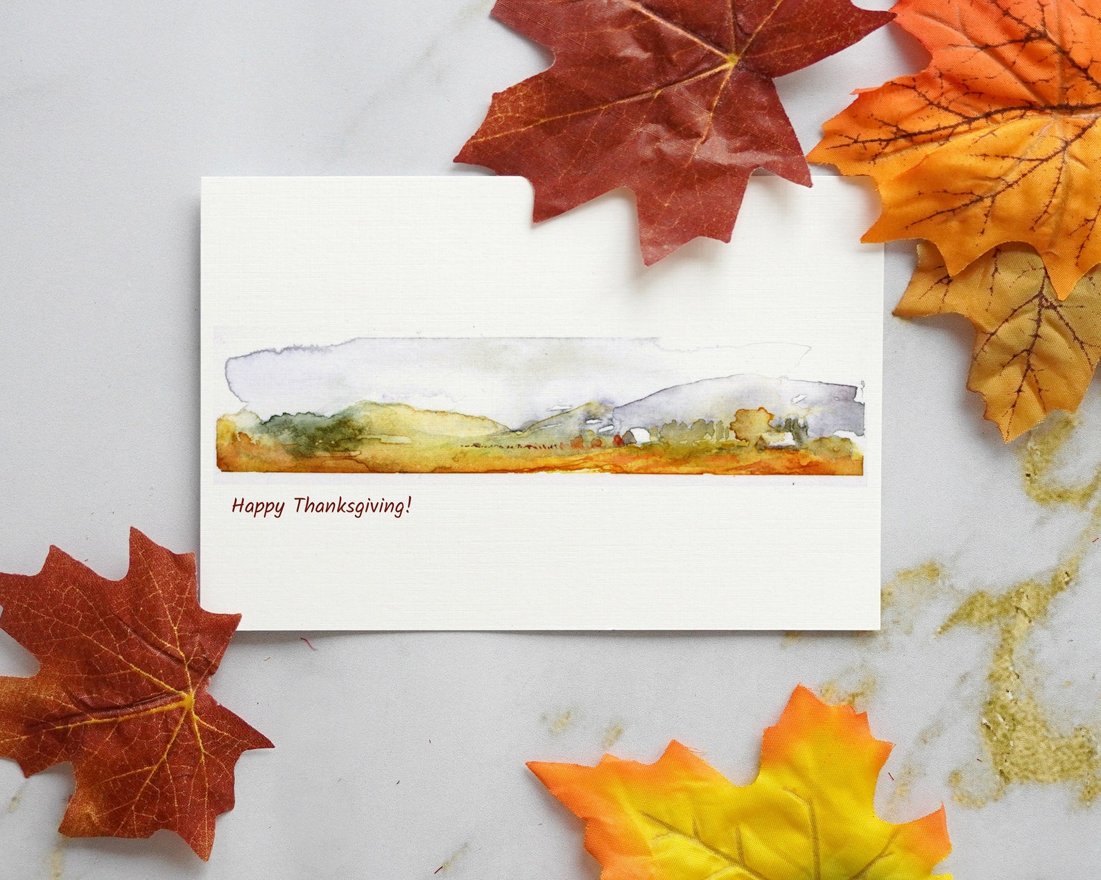 Thanksgiving Greeting Card Set, Watercolor Red Leaves Sards, Fall ...