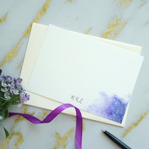 Juego de cartas personalizado, tarjetas de notas hechas a mano, tarjetas de notas de acuarela rosa, juego de papelería personalizado. Arte de acuarela azul.