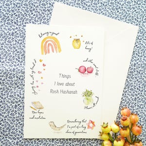 Carta acquerello Shana Tova, biglietto di auguri per le festività ebraiche e per il capodanno, carta acquerello con simboli di Rosh Hashanah