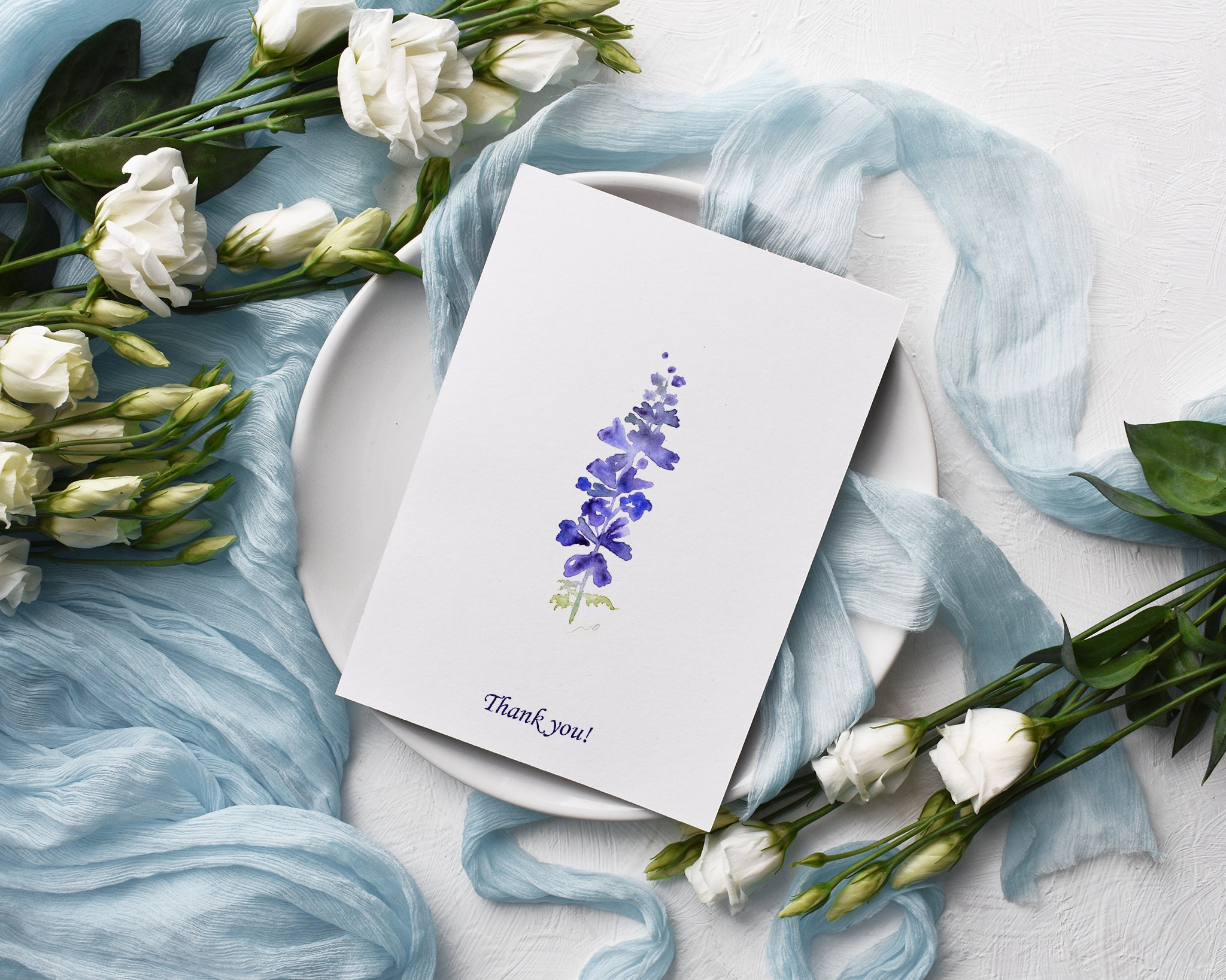 Watercolor Thank You Cards for Friends and Family, Blue Floral Card Set ...
