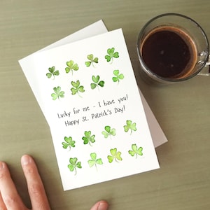 Cartão do dia de São Patrício, conjunto de cartões de feliz dia de São Patrício, cartões postais de trevo, cartões verdes, cartões de dia de São Patrício ilustrados em aquarela