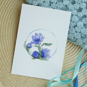 Carte de voeux imprimable, carte de voeux aquarelle bleuet bleu, carte d'encouragement, carte de téléchargement de célébration aquarelle,