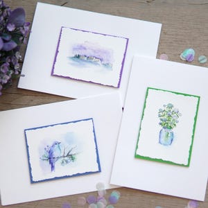 Set aus 3 aquarellierten Winterkarten in der Art der Natur