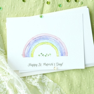 Juego de tarjetas del día de San Patricio, tarjeta del día de San Patricio, tarjetas de arcoíris y tréboles, tarjetas del día de San Patricio en acuarela, postales en acuarela