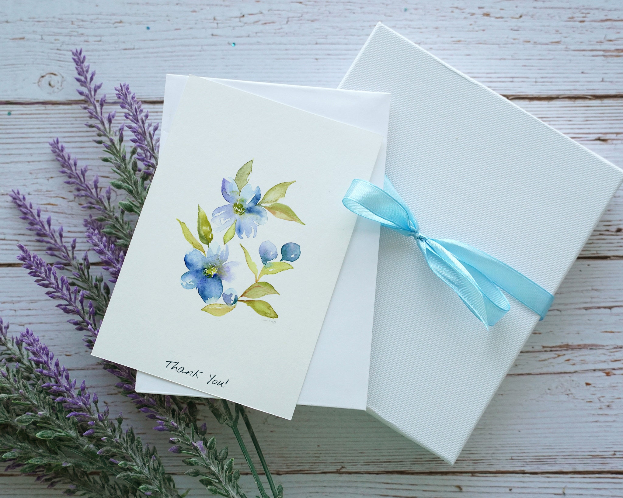 Watercolor Thank You Cards for Friends and Family, Blue Floral Card Set ...