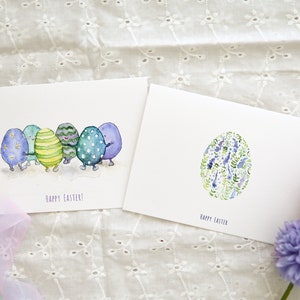 Juego de 2 tarjetas de felicitación con forma de huevo de Pascua, juego de 2 tarjetas de Pascua con acuarela, divertidas tarjetas de Pascua, tarjeta de flores hecha a mano