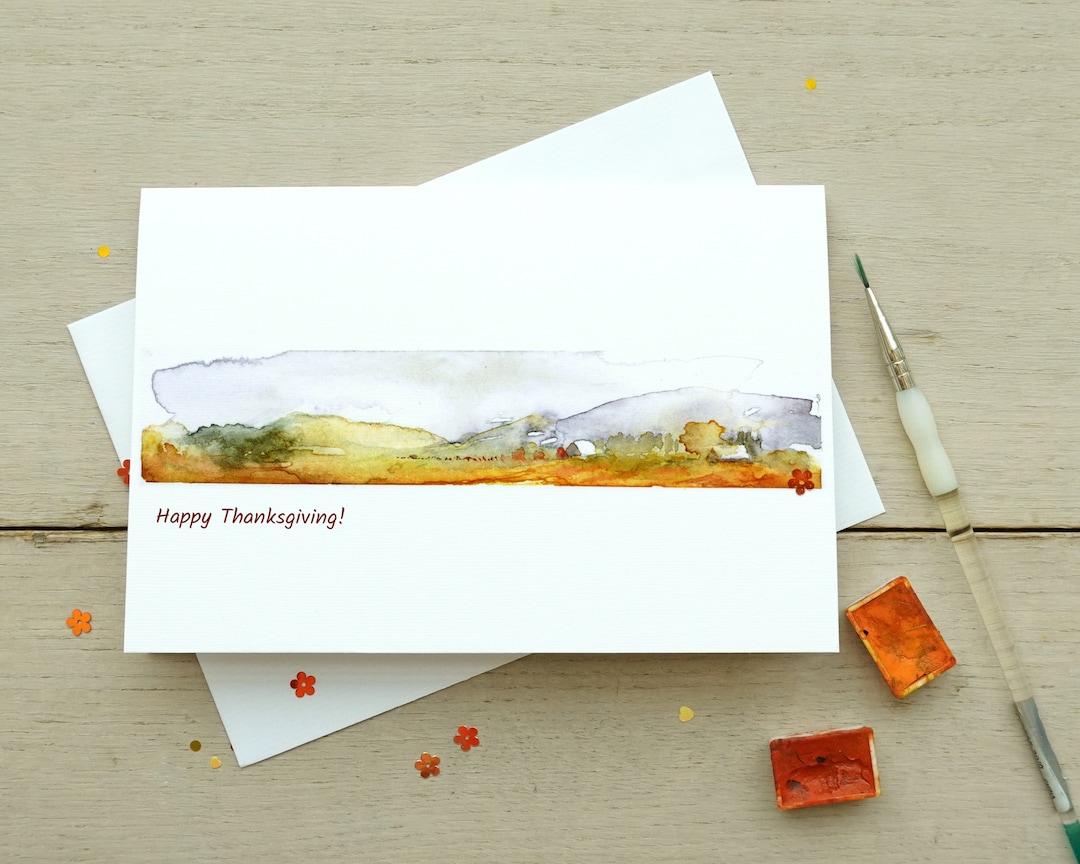 Thanksgiving Greeting Card Set, Watercolor Red Leaves Sards, Fall ...