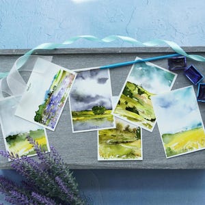 Aquarell Landschaft Kartenset für Freunde und Familie. Verschiedene Aquarell Landschaften Dankeskarten für Ihre Lieben.