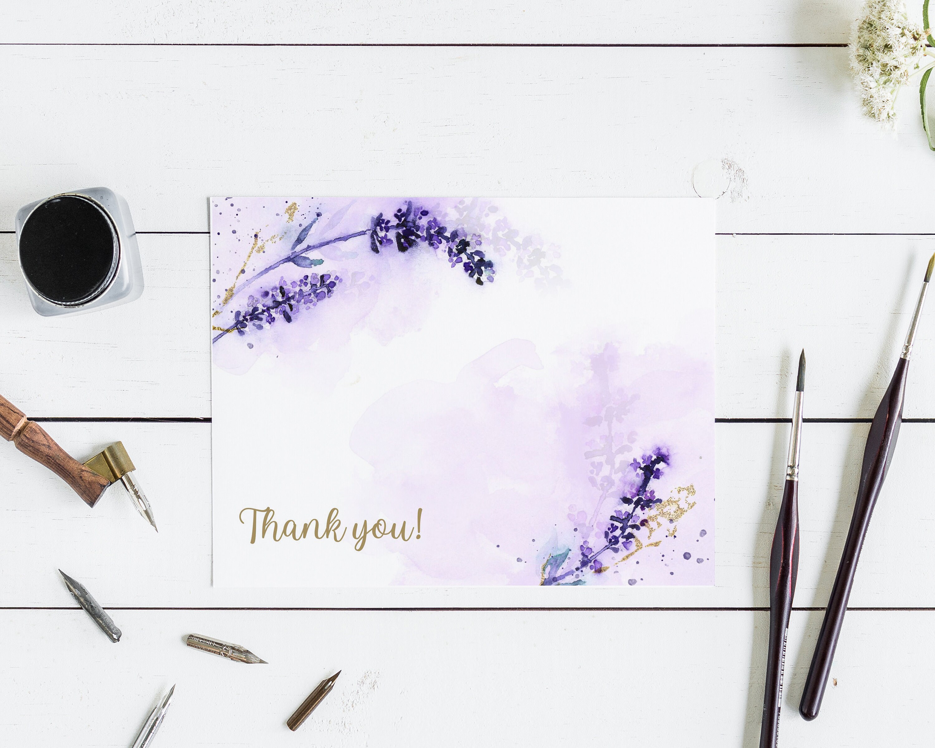 Printable Lavender Thank You Card, Watercolor Editable Thank You Card ...