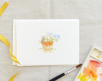 Easter bunny carrots Cards, funny Easter Card, Celebration Card, Watercolor Card, cute Card Set, coloring eggs greeting card, handmade Card
