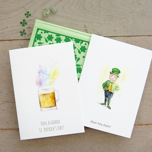 Lot de 2 cartes de voeux pour la Saint-Patrick, lot de 2 cartes aquarelles amusantes pour la Saint-Patrick, cartes aquarelles pour la Saint-Patrick, arc-en-ciel et bière