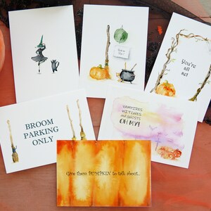 Jeu de cartes aquarelles drôles d'Halloween, carte de vœux d'automne, cartes d'Halloween aquarelles faites à la main.