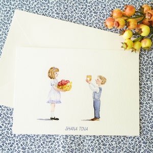 Cartão de aquarela Shana Tova, cartão de felicitações personalizado, cartão de ano novo judaico, cartão de aquarela ilustrado, cartão de feriado judaico feito à mão,