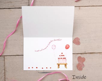 Tarjetas de feliz cumpleaños con fresas en acuarela, linda tarjeta de celebración, juego de tarjetas de felicitación de feliz cumpleaños hechas a mano.