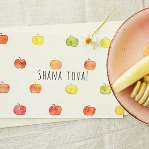 Cartão de aquarela Shana Tova, Cartão de felicitações personalizado, Cartão de ano novo judaico, Cartão de aquarela de maçãs, Cartão de feriado judaico,