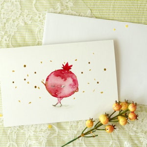 Karta akwarelowa Shana Tova, spersonalizowana karta okolicznościowa, żydowska karta noworoczna, karta akwarelowa z granatem, żydowska karta świąteczna,