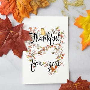 Set di biglietti d'auguri per il Ringraziamento ad acquerello, cartoline autunnali con foglie rosse ad acquerello, Buon Ringraziamento autunnale