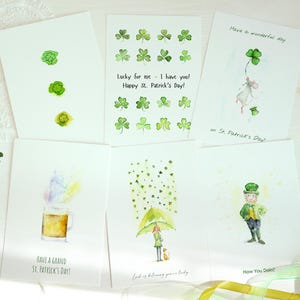 Pacote de cartões do Dia de São Patrício, Cartões de felicitações em aquarela, Feliz Dia de São Patrício, Conjunto de cartões de Natal, Cartão sazonal, Cartão engraçado, Trevos