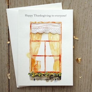 Ensemble de 2 cartes de voeux aquarelles faites main pour Thanksgiving, carte postale de vacances d'automne chats, carte de joyeux Thanksgiving d'automne automne drôle de chat