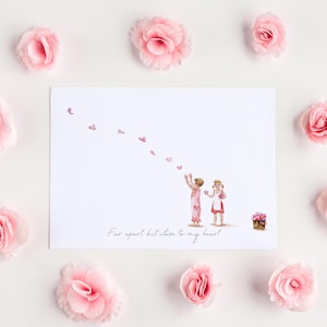 Set di biglietti di auguri rosa acquerello fatti a mano con scritta "Mi manchi" o "Amore"