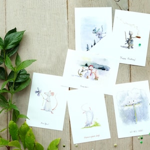 Jeu de cartes faites main à l'aquarelle amusante pour les amis et la famille. Jolies cartes illustrées à l'aquarelle pour les proches.