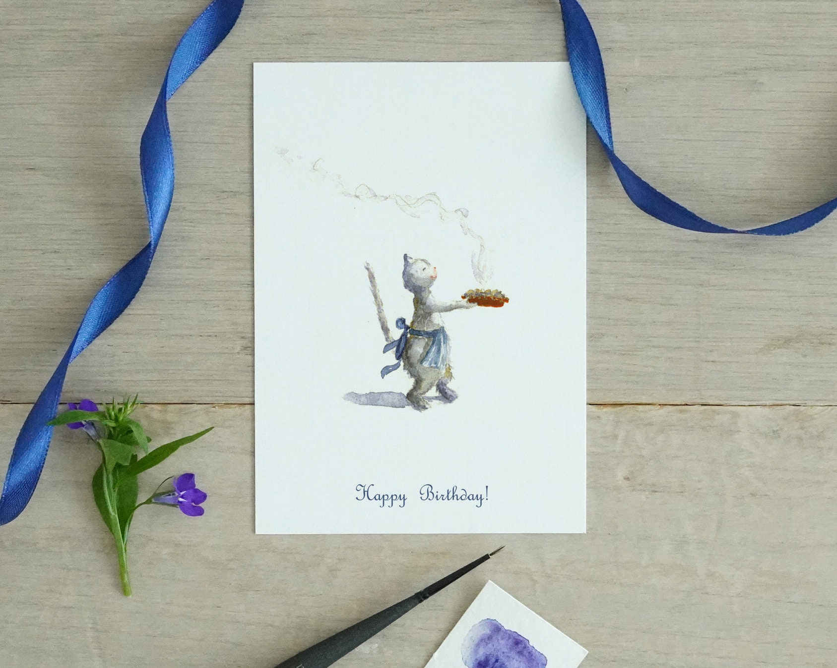 Printable Happy Birthday Card, Blue Greeting Card, Funny Watercolor ...