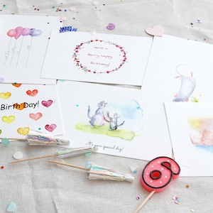 Alles Gute zum Geburtstag Kartenset, lustige verschiedene Grußkarten, Aquarell Feierkarte, Rosa Liebhaber Grußkarte, handgemachte Blumengrußkarte