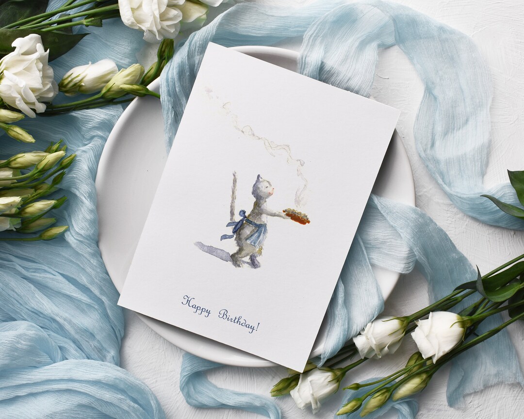 Printable Happy Birthday Card, Blue Greeting Card, Funny Watercolor ...