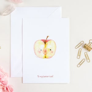 Cartes d'amour à l'aquarelle pour les amis et la famille, lot de demi-cartes de pomme, carte de remerciement aquarelle pour la Saint-Valentin et l'anniversaire