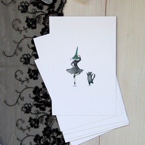 Cartes de voeux d'Halloween, carte saisonnière d'aquarelle, jeu de cartes d'Halloween, carte de vacances d'automne, papeterie d'Halloween, carte drôle de sorcière fantasmagorique