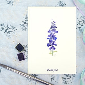 Aquarell Dankeskarten für Freunde und Familie, Blaues Blumenkartenset, Blaue Delphiniumblumenaquarellannahmekarte