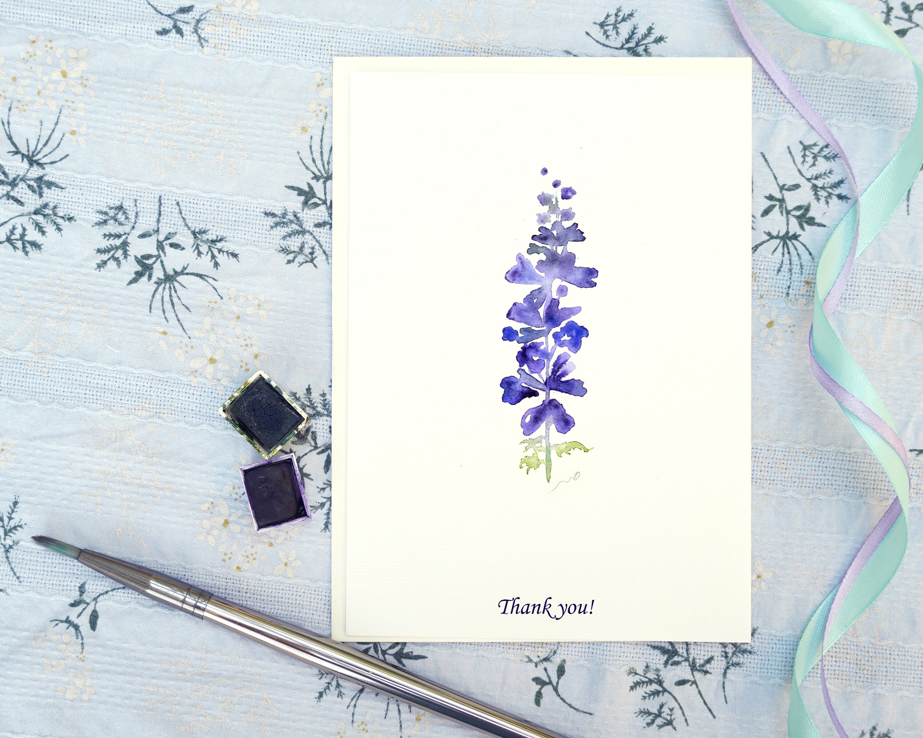 Watercolor Thank You Cards for Friends and Family, Blue Floral Card Set ...